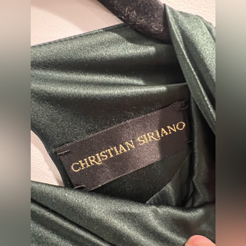 Christian Siriano green satin cowl neck gown - Picture 3 of 5